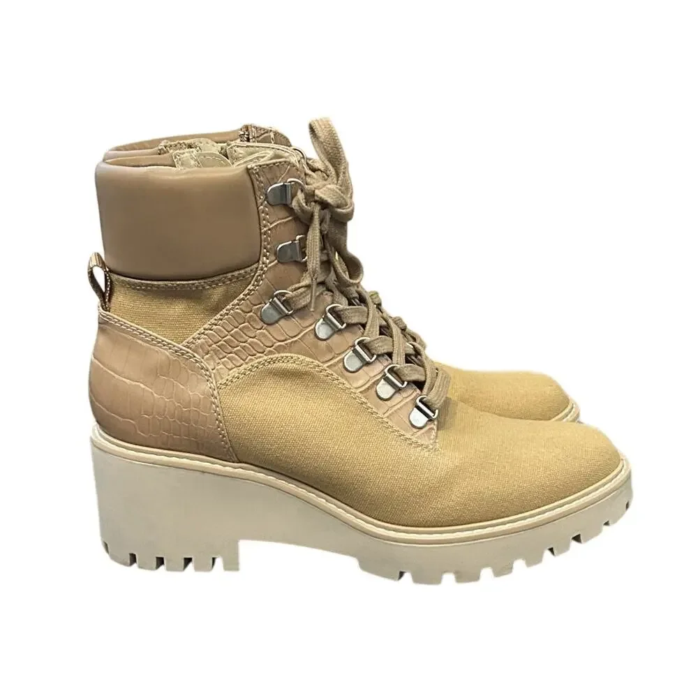 VGC Dolce Vita Hank Canvas Faux Leather Combat Winter Hiking Café/Tan Boots 8.5